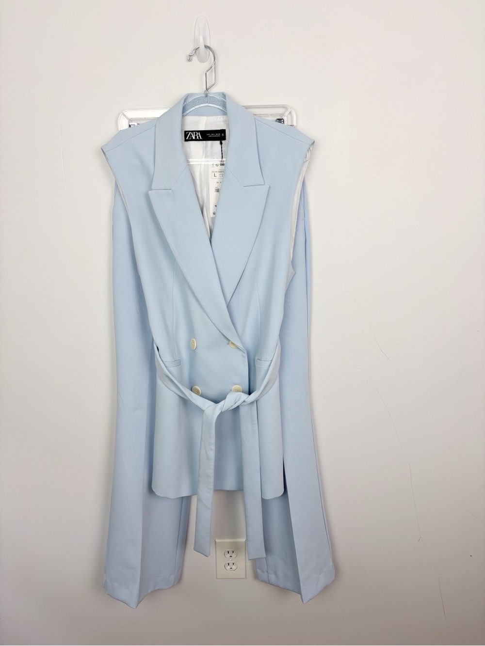 ZARA Waist Coat & Wide Leg Trouser Pants Sky Blue Size Medium/Large